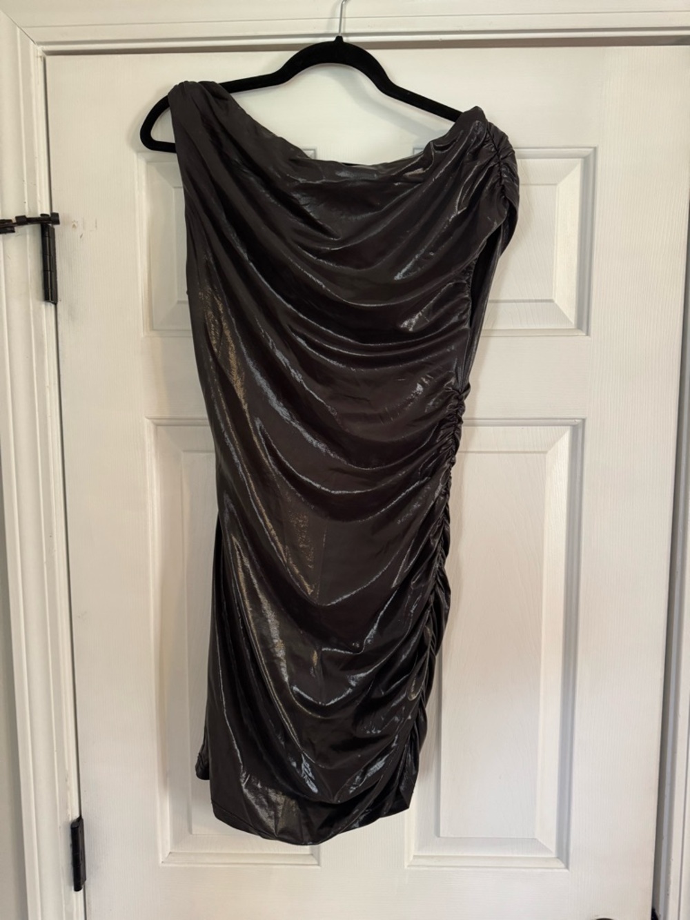 Superdown Shiny Charcoal vignette mini dress